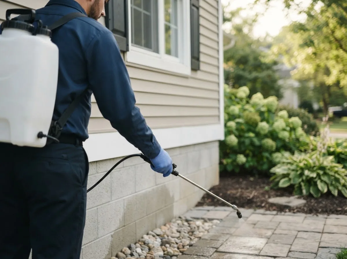 Pest control technician inspecting a home in Horton, MI